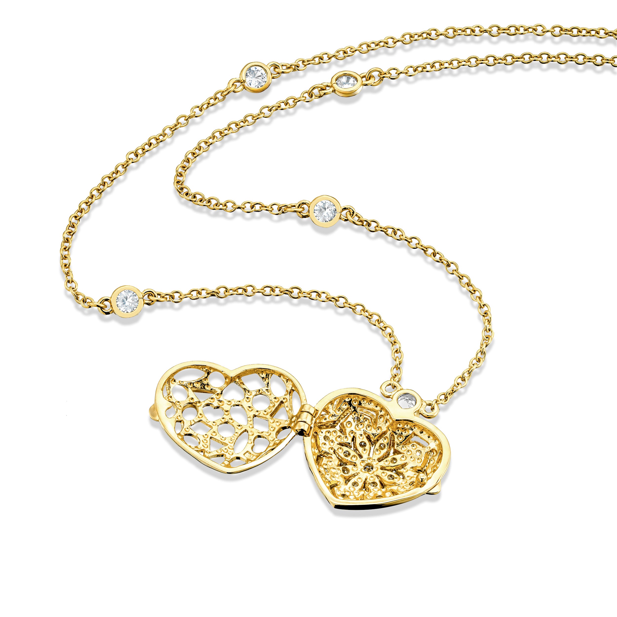 Vintage Heart Locket Lab Diamond Necklace White Topaz in 18K Gold Vermeil
